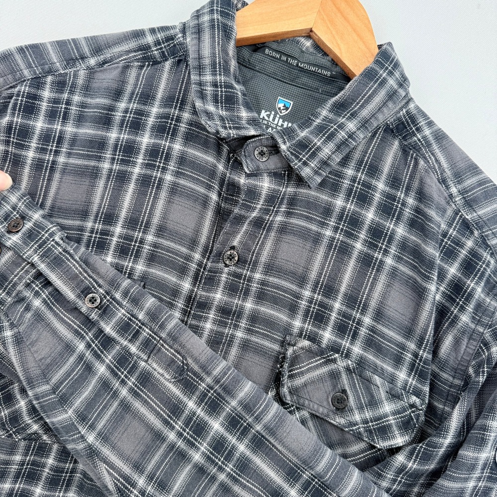 Kuhl Plaid Button Down Shirt Mens Large Gray Long Sleeve Gorpcore Cabincore